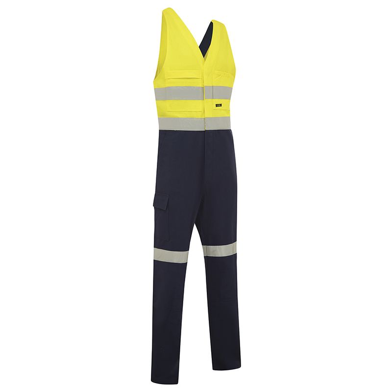 Hi Vis 2-Tone Regular Weight Action Back Coverall With Reflective Tape Yellow/Navy