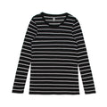 Wo's Fine Stripe L/S Tee4027 - BLACK/WHITE