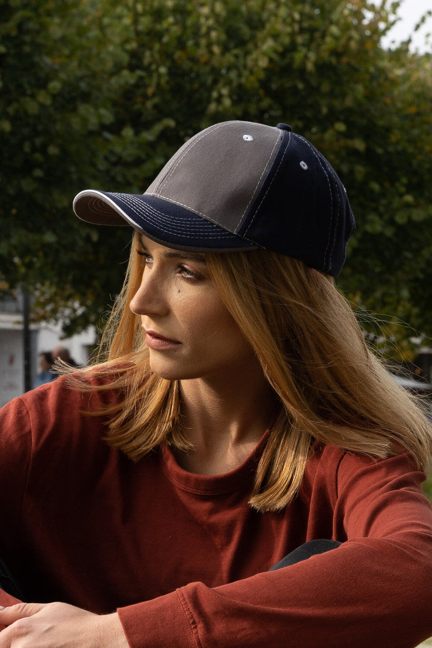 Brushed Heavy Cotton Two Tone Cap with Contrasting Stitching and Open Lip Sandwich - view 2