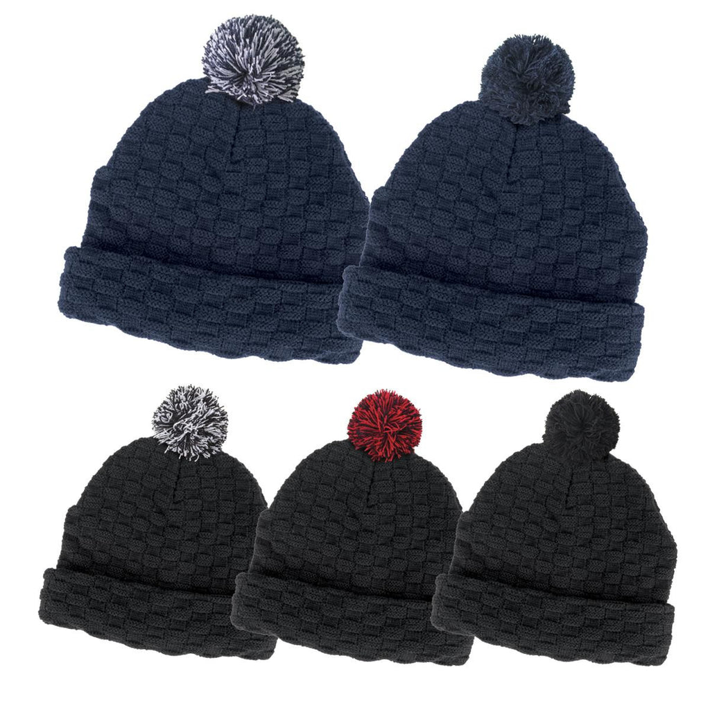 Pom Pom Beanie - Black / Black / White