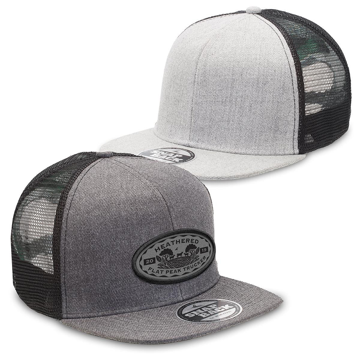 Heathered Flat Peak Trucker - Grey Heather / Black