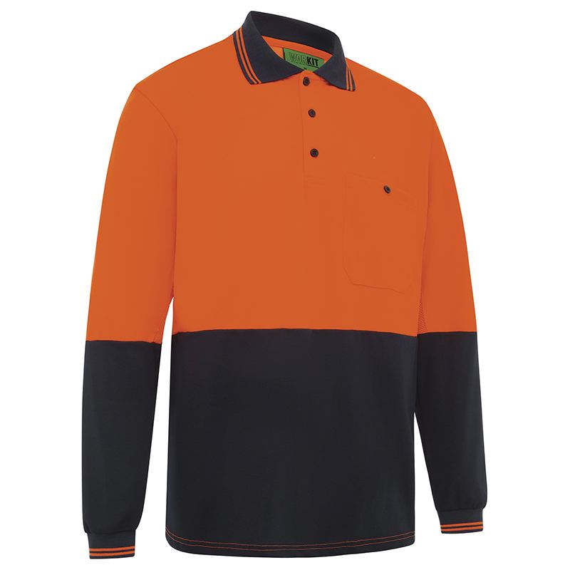 Hi Vis 2 Tone Long Sleeve Poly/Cotton Polo Shirt Orange/Navy