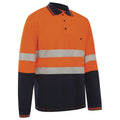 Hi Vis 2 Tone Long Sleeve Poly/Cotton Taped Polo Shirt Orange/Navy