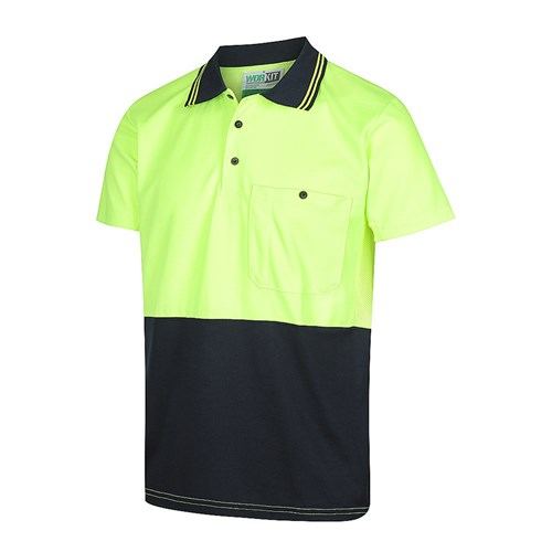 Short Sleeve Poly Cotton Polo Shirt - Two Tone Orange/Navy