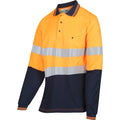 Womens Long Sleeve Poly Cotton Taped Polo Shirt Orange/Navy