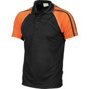 Kids Cool-Breathe Twin Stripe Contrast Raglan Polo - Black/White/Orange