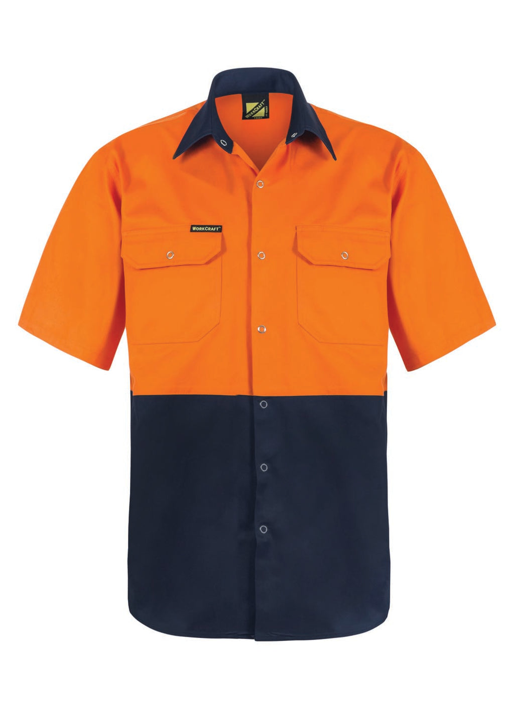 HI VIS SHORT SLEEVE COTTON DRILL INDUSTRIAL LAUNDRY SHIRT WITH PRESS STUDS