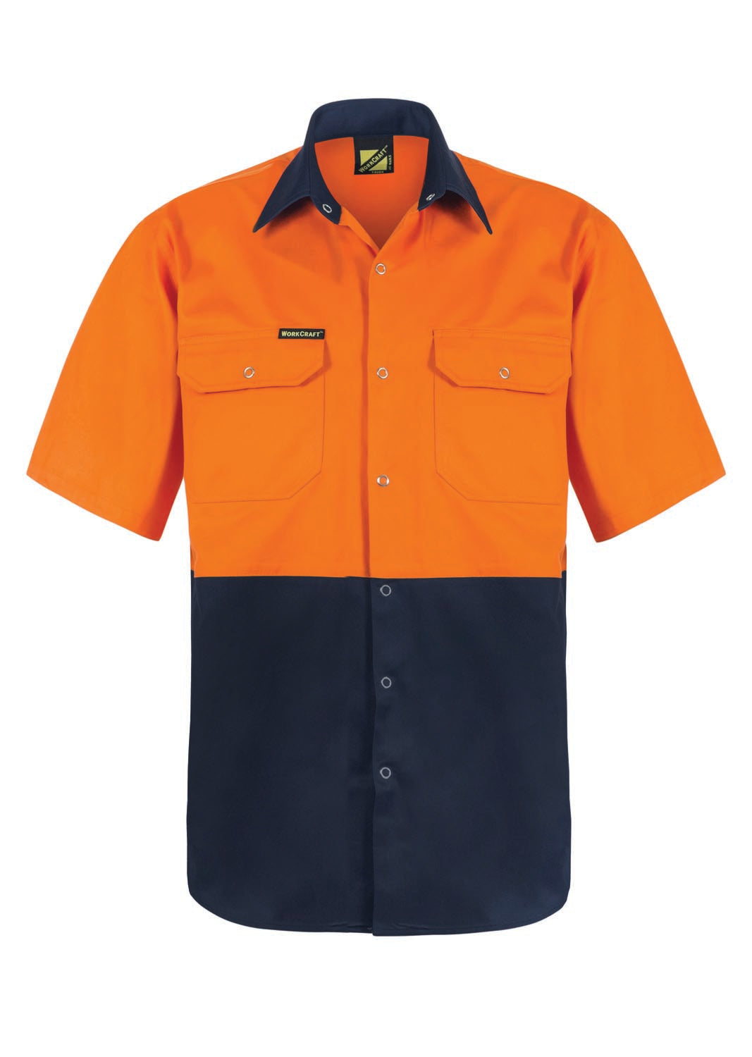 HI VIS SHORT SLEEVE COTTON DRILL INDUSTRIAL LAUNDRY SHIRT WITH PRESS STUDS
