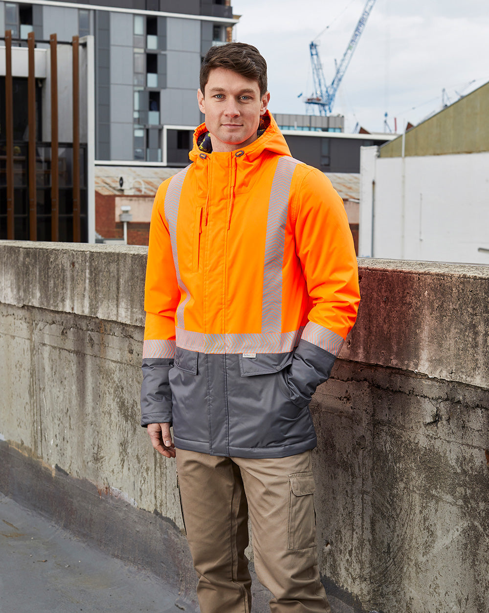 Hi-Vis Harvey Parka in Fluoro Orange & Charcoal