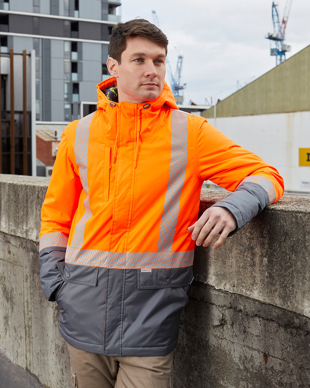 Hi-Vis Harvey Parka in Fluoro Orange & Charcoal