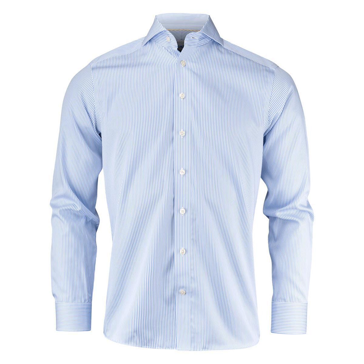 Yellow Bow 50 Men’s Shirt - Sky Blue Stripe Front