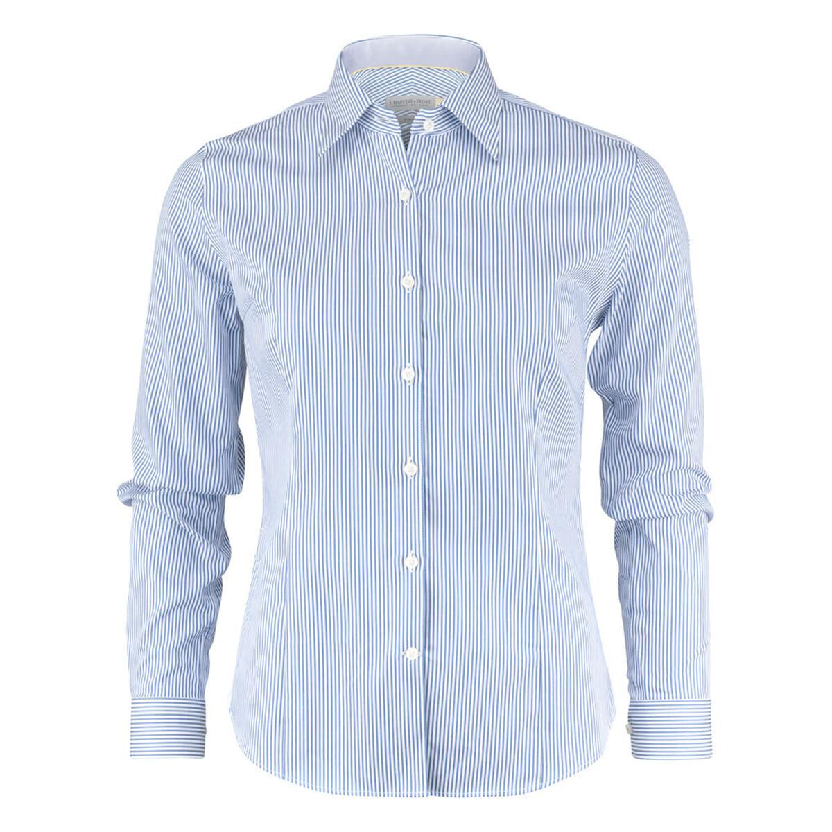Yellow Bow 50 Women’s Shirt - Sky Blue Stripe Front