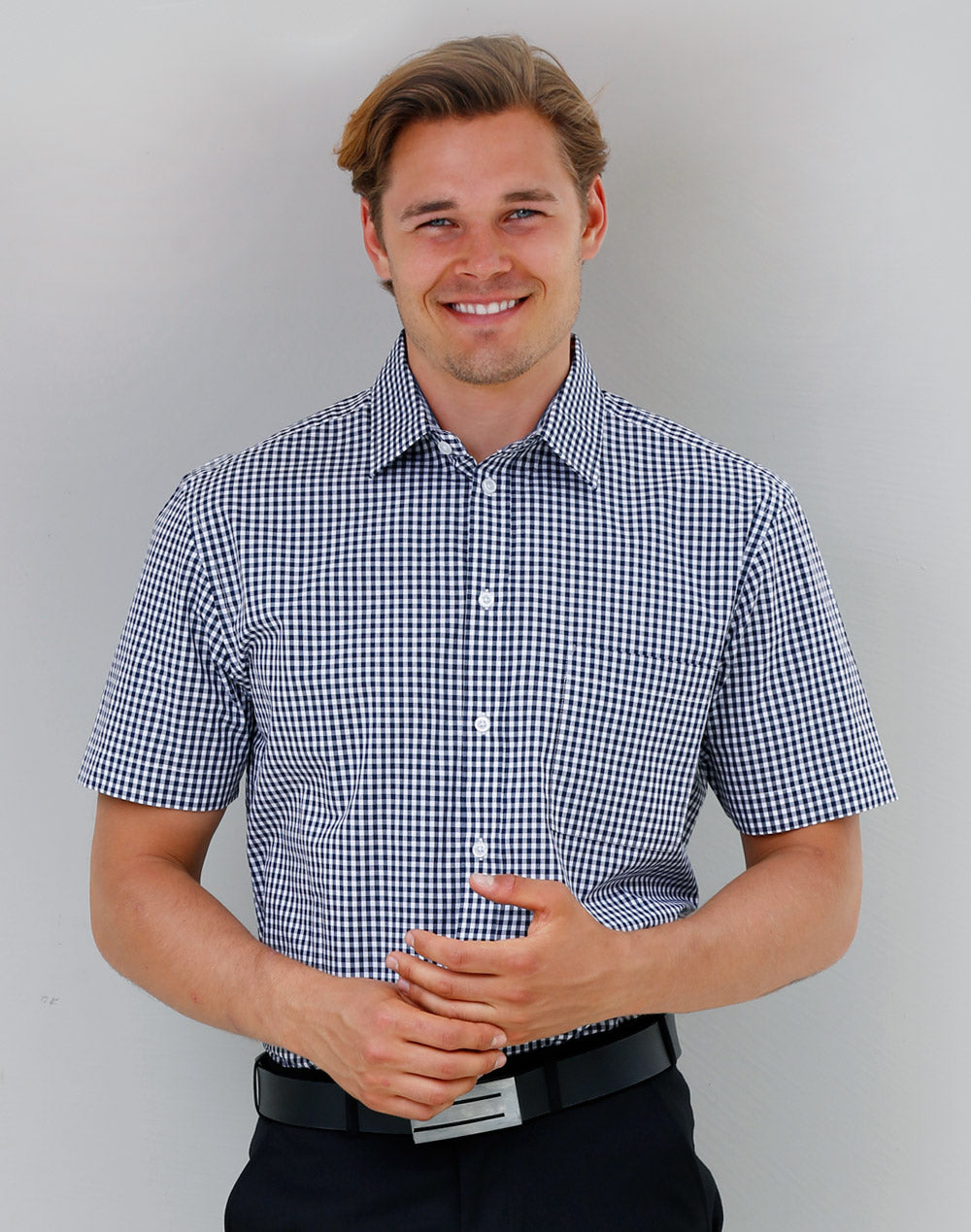 M7300S Men’s Gingham Check Short Sleeve Shirt