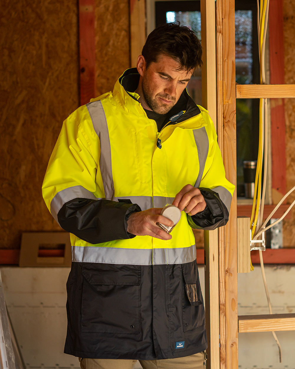 Hi-Vis 4-in-1 Utility Jacket & Vest in Fluoro Yellow & Navy