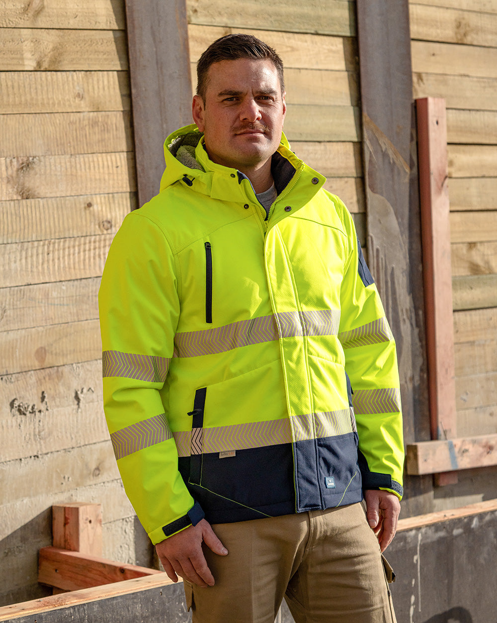 Jones Hi-Vis Softshell Coat in Fluoro Yellow & Navy
