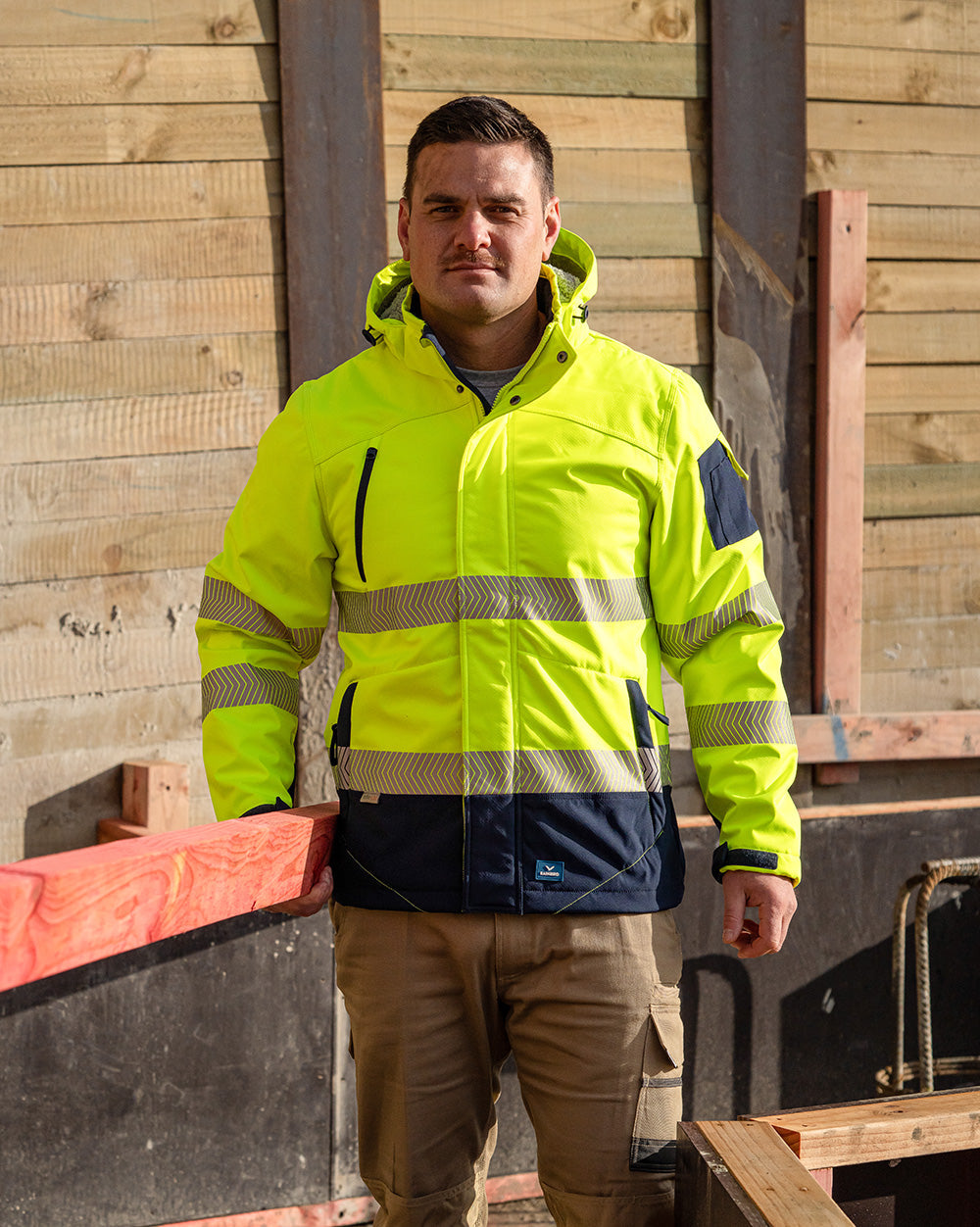 Jones Hi-Vis Softshell Coat in Fluoro Yellow & Navy