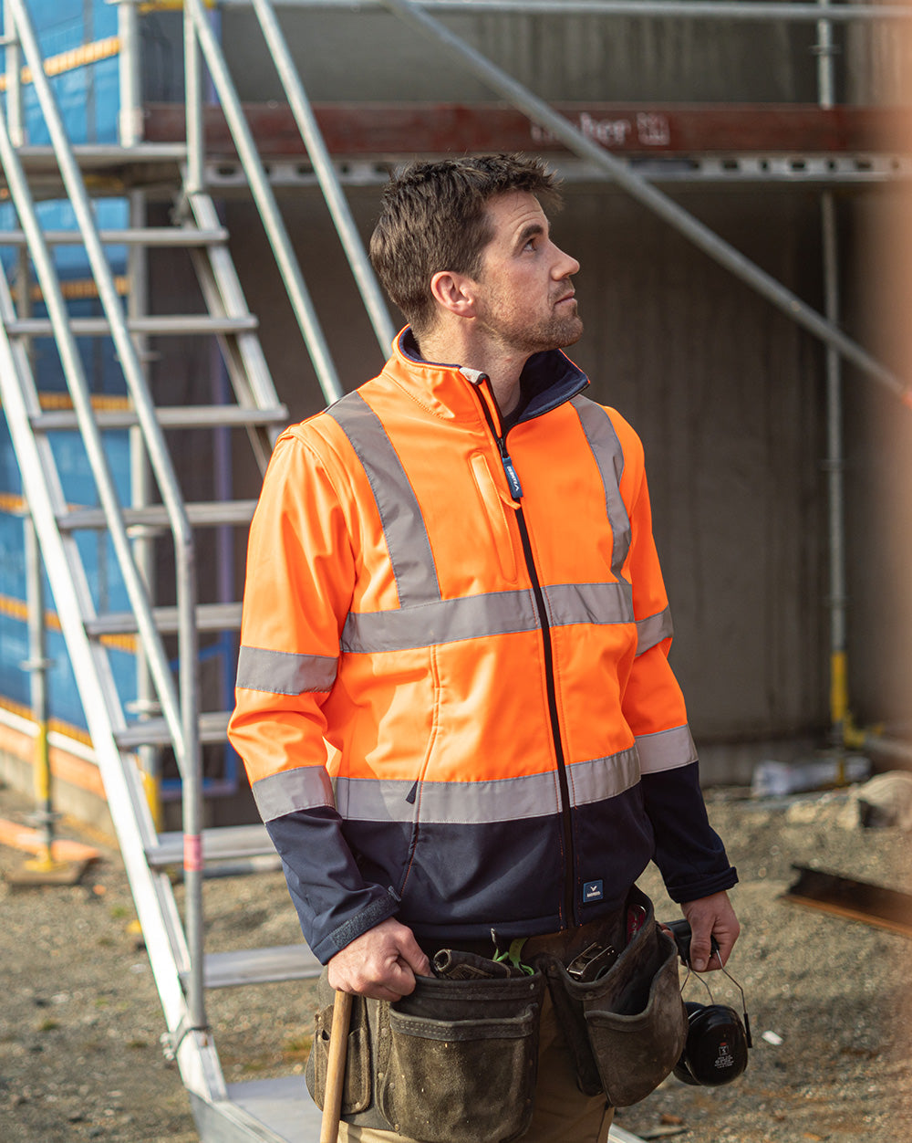 Hi-Vis Landy Softshell Jacket in Fluoro Orange & Navy