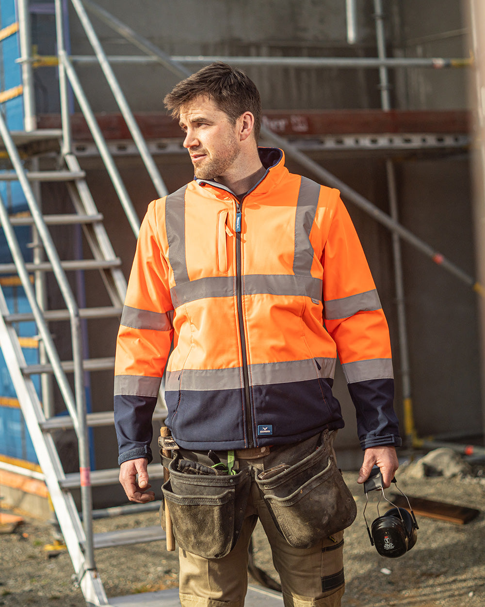 Hi-Vis Landy Softshell Jacket in Fluoro Orange & Navy
