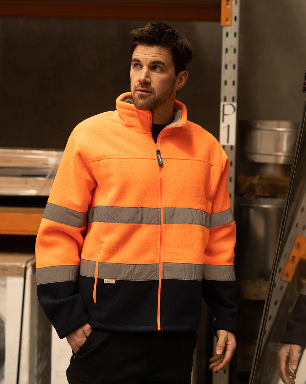Hi-Vis Lumber Jacket with Tape in Fluoro Orange & Navy