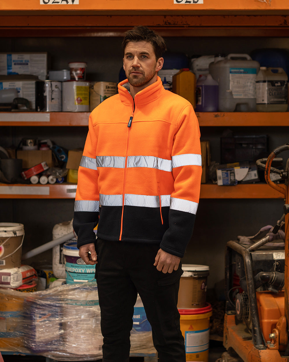 Hi-Vis Lumber Jacket with Tape in Fluoro Orange & Navy