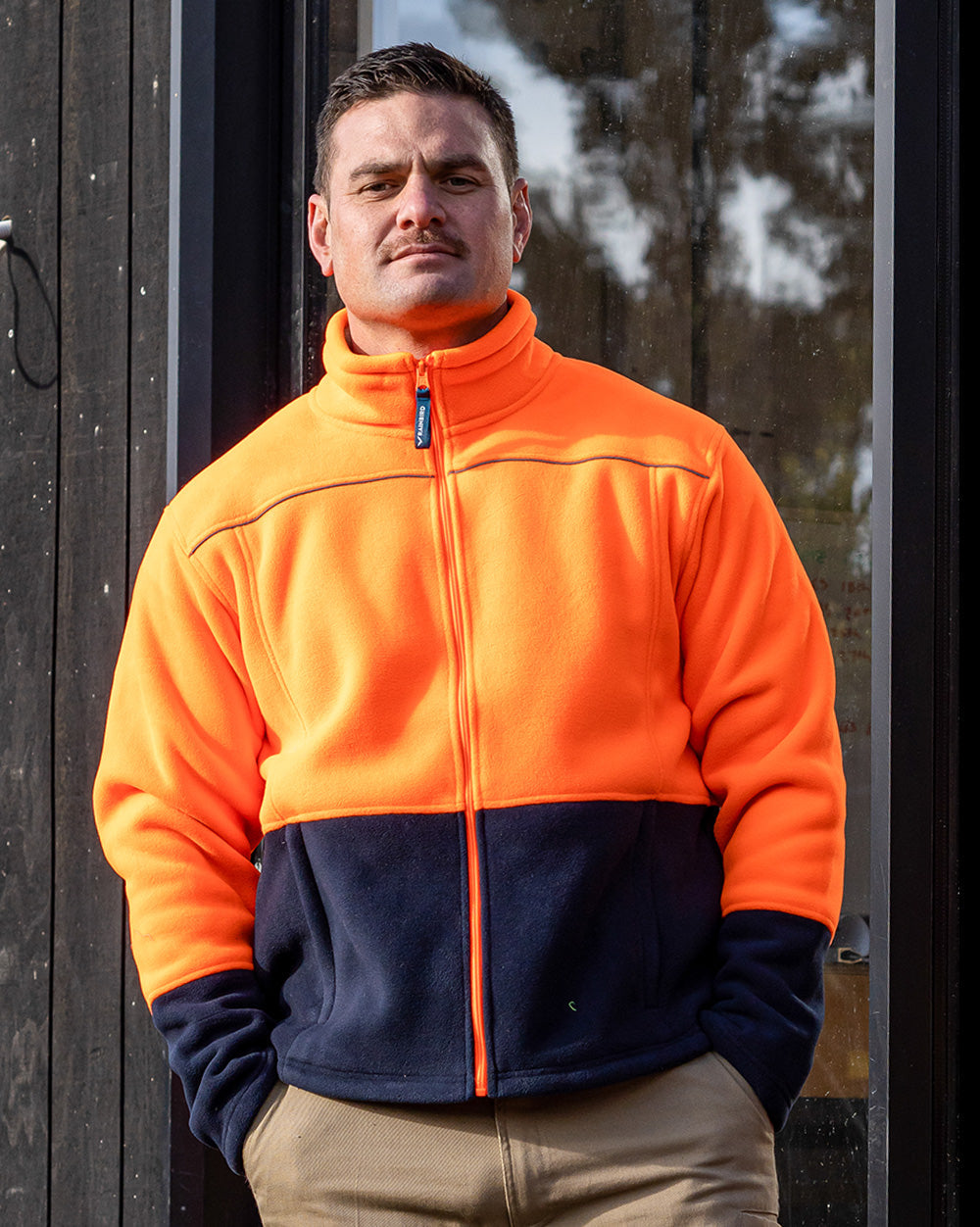 Lumber Jacket in Fluoro Orange & Navy