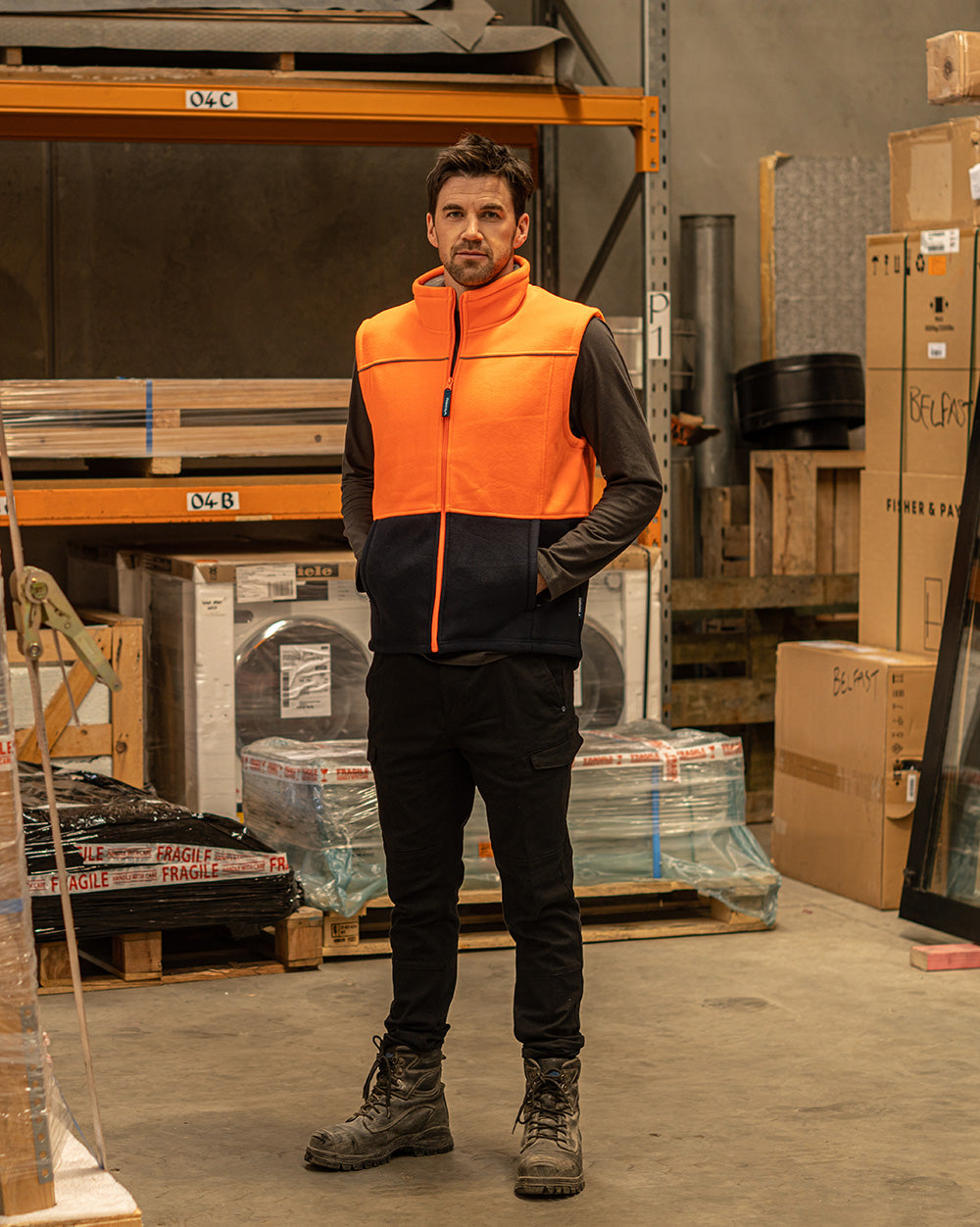 Maguire Vest in Fluoro Orange & Navy
