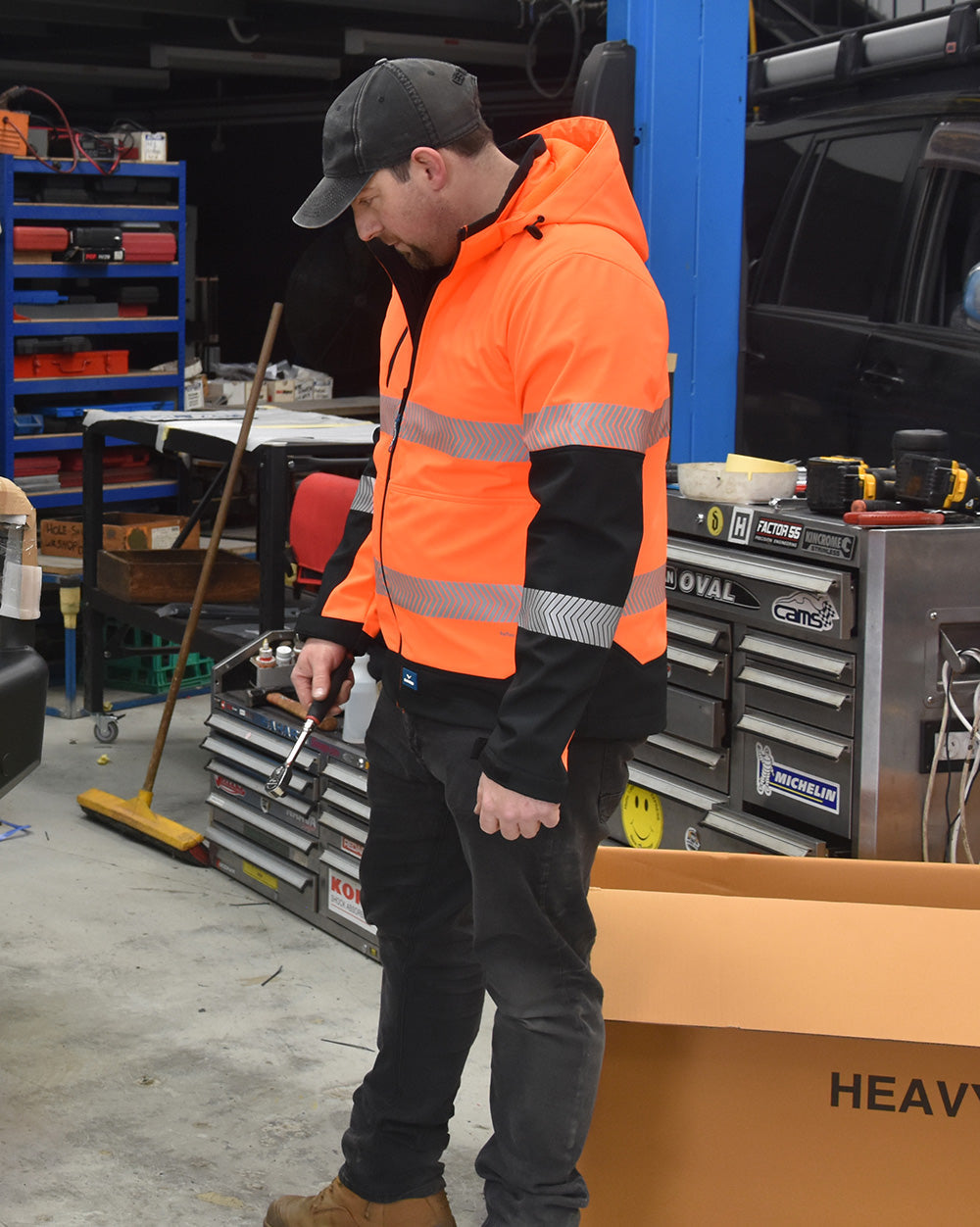 Hi-Vis Matthews Hooded Softshell Jacket in Fluoro Orange & Black