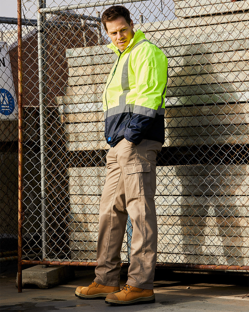 Hi-Vis Pilot Jacket with Tape in Fluoro Yellow & Navy