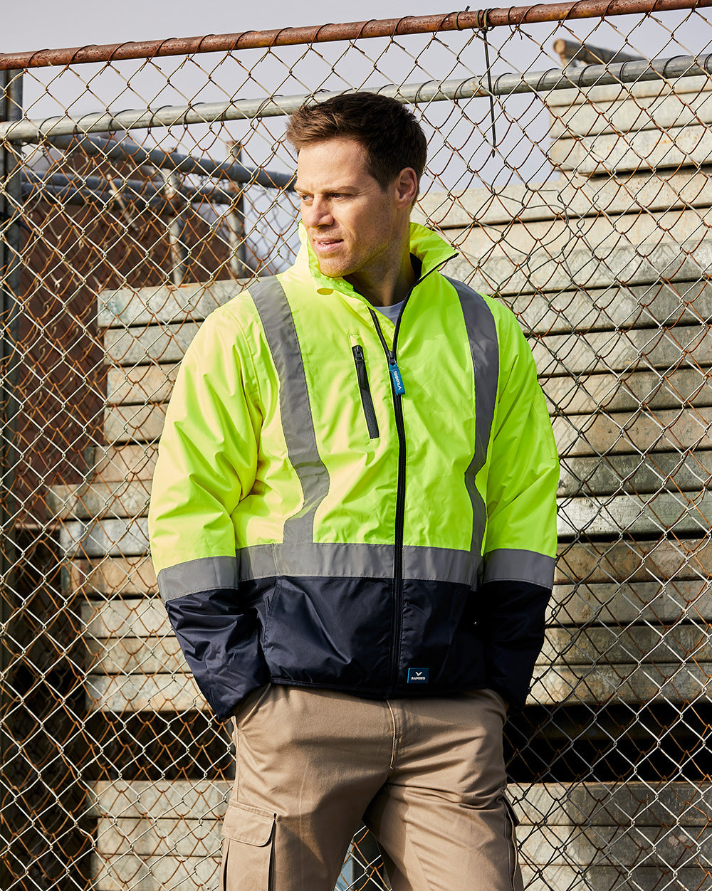 Hi-Vis Pilot Jacket with Tape in Fluoro Yellow & Navy