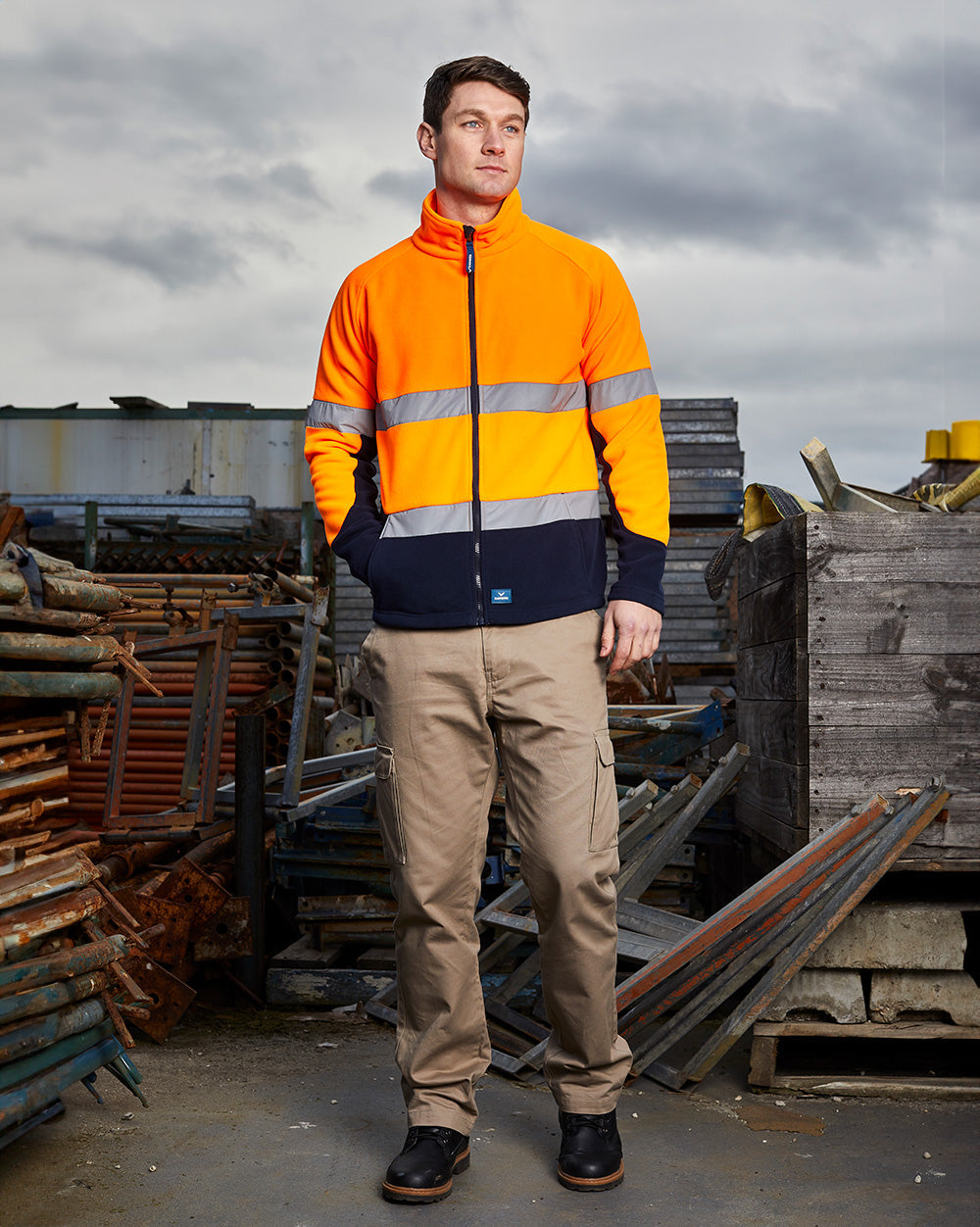 Hi-Vis Rafter Fleece Jacket in Fluoro Orange & Navy