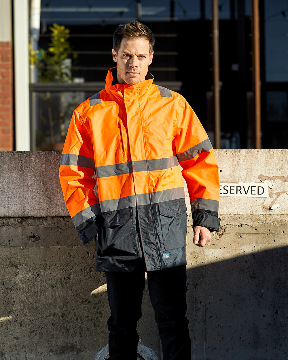 Hi-Vis Ultimate Jacket in Fluoro Orange & Navy