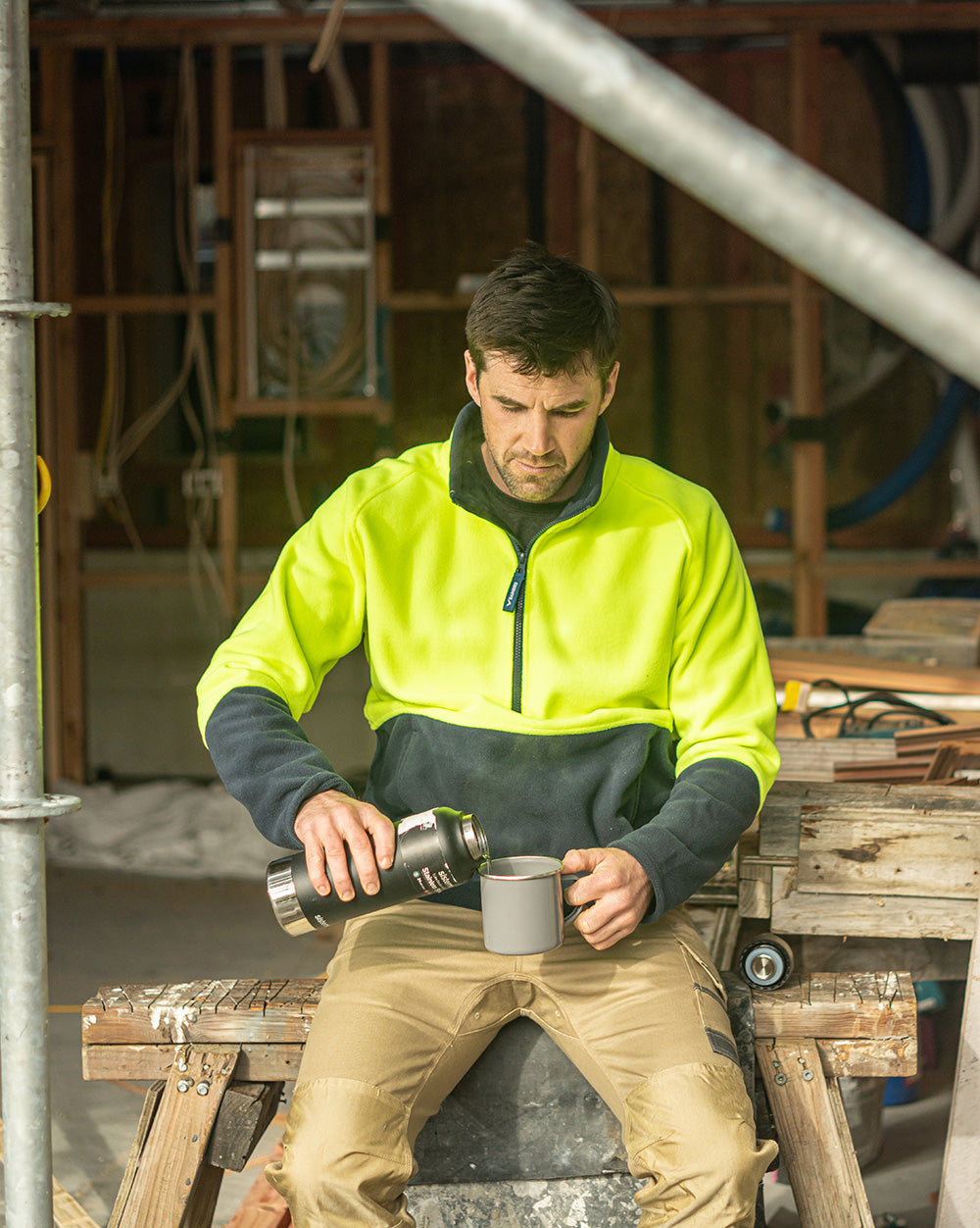 Woruga Pullover in Fluoro Yellow & Navy
