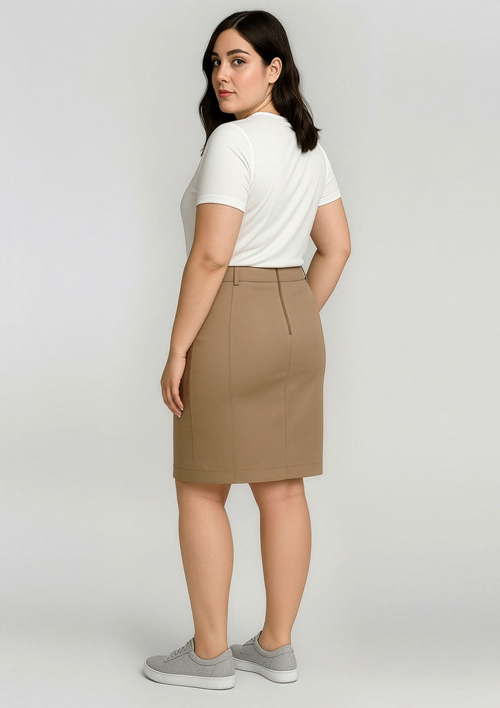 Womens Mid Waist Stretch Chino Skirt