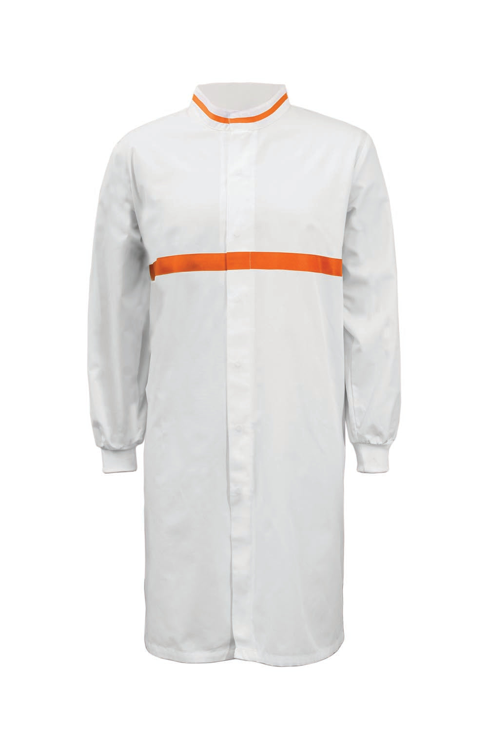 LONG SLEEVE FOOD INDUSTRY LONG LENGTH DUSTCOAT WITH CONTRAST TRIMS ON COLLAR AND CHEST