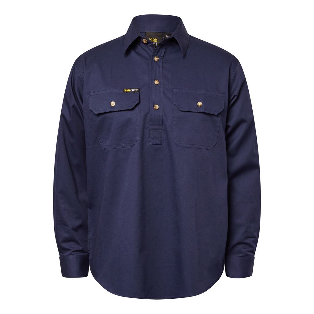 LIGHTWEIGHT LONG SLEEVE CLOSED FRONT COTTON DRILL SHIRT