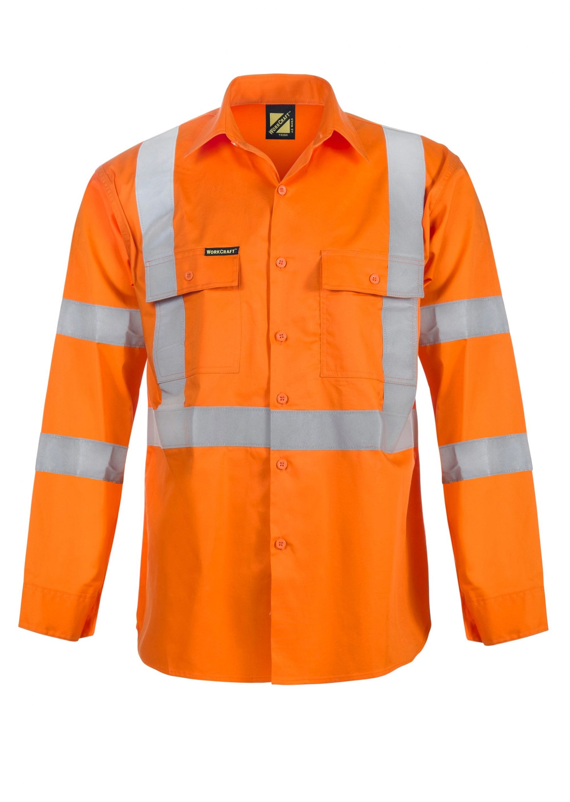 HI VIS LONG SLEEVE COTTON DRILL REFLECTIVE SHIRT WITH X PATTERN