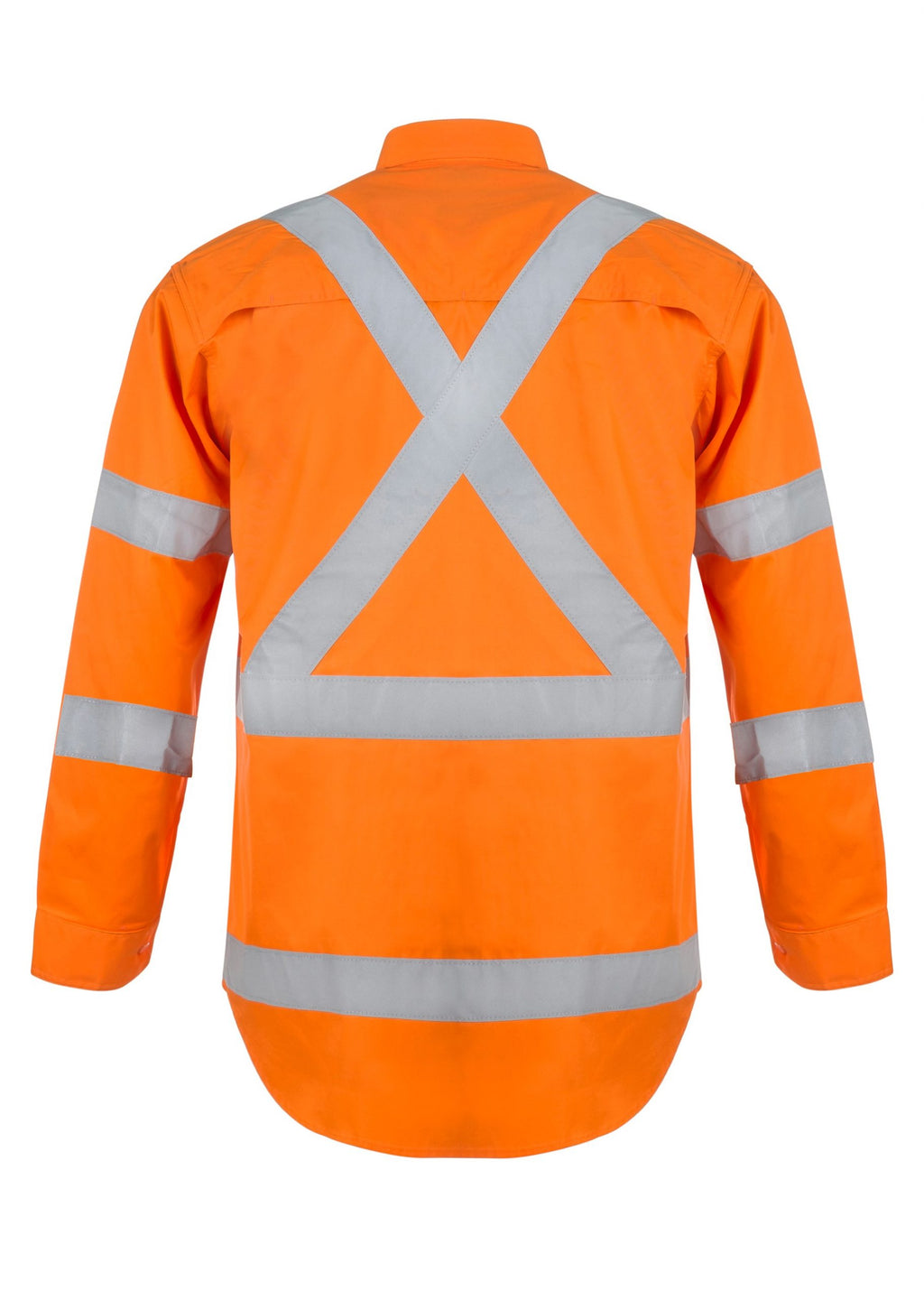 HI VIS LONG SLEEVE COTTON DRILL REFLECTIVE SHIRT WITH X PATTERN