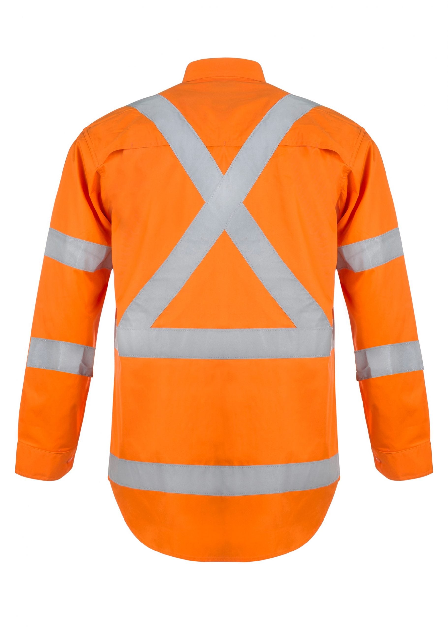 HI VIS LONG SLEEVE COTTON DRILL REFLECTIVE SHIRT WITH X PATTERN