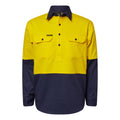 HEAVY DUTY HYBRID HI VIS CLOSED FRONT COTTON DRILL SHIRT WITH GUSSET SLEEVES