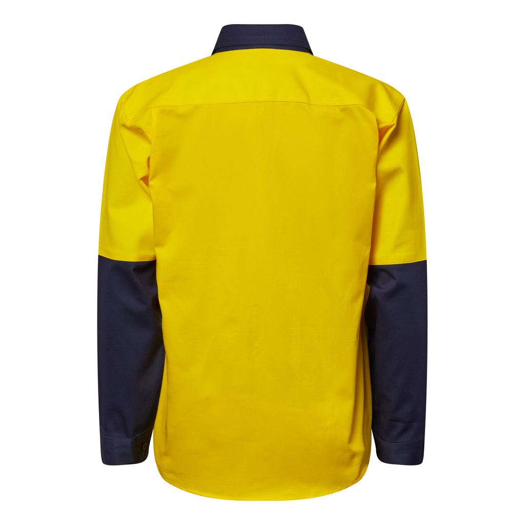 HEAVY DUTY HYBRID HI VIS CLOSED FRONT COTTON DRILL SHIRT WITH GUSSET SLEEVES