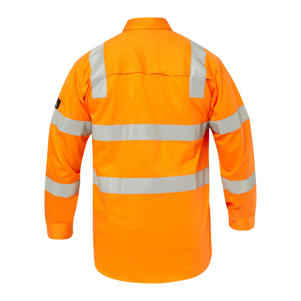 LIGHTWEIGHT HI VIS VENTED COTTON DRILL REFLECTIVE SHIRT WITH SEMI GUSSET SLEEVES- VIC RAIL COMPLIANT