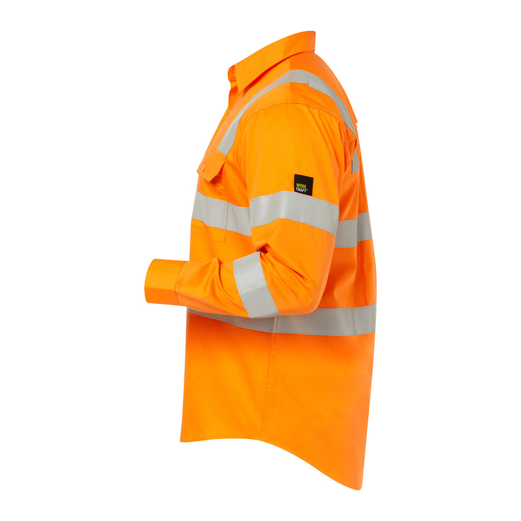 LIGHTWEIGHT HI VIS VENTED COTTON DRILL REFLECTIVE SHIRT WITH SEMI GUSSET SLEEVES- VIC RAIL COMPLIANT
