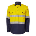 HEAVY DUTY HYBRID HI VIS CLOSED FRONT COTTON DRILL REFLECTIVE SHIRT WITH GUSSET SLEEVES