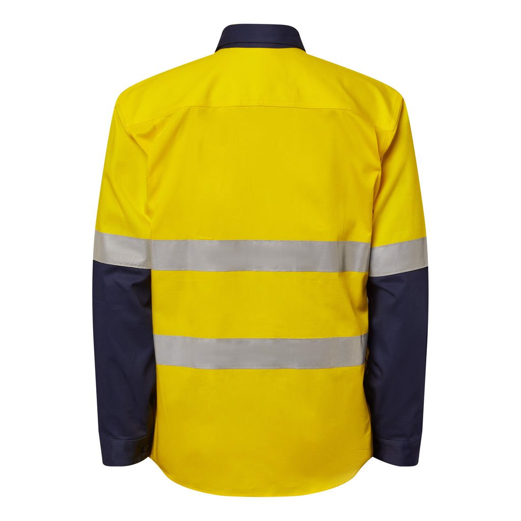 HEAVY DUTY HYBRID HI VIS CLOSED FRONT COTTON DRILL REFLECTIVE SHIRT WITH GUSSET SLEEVES