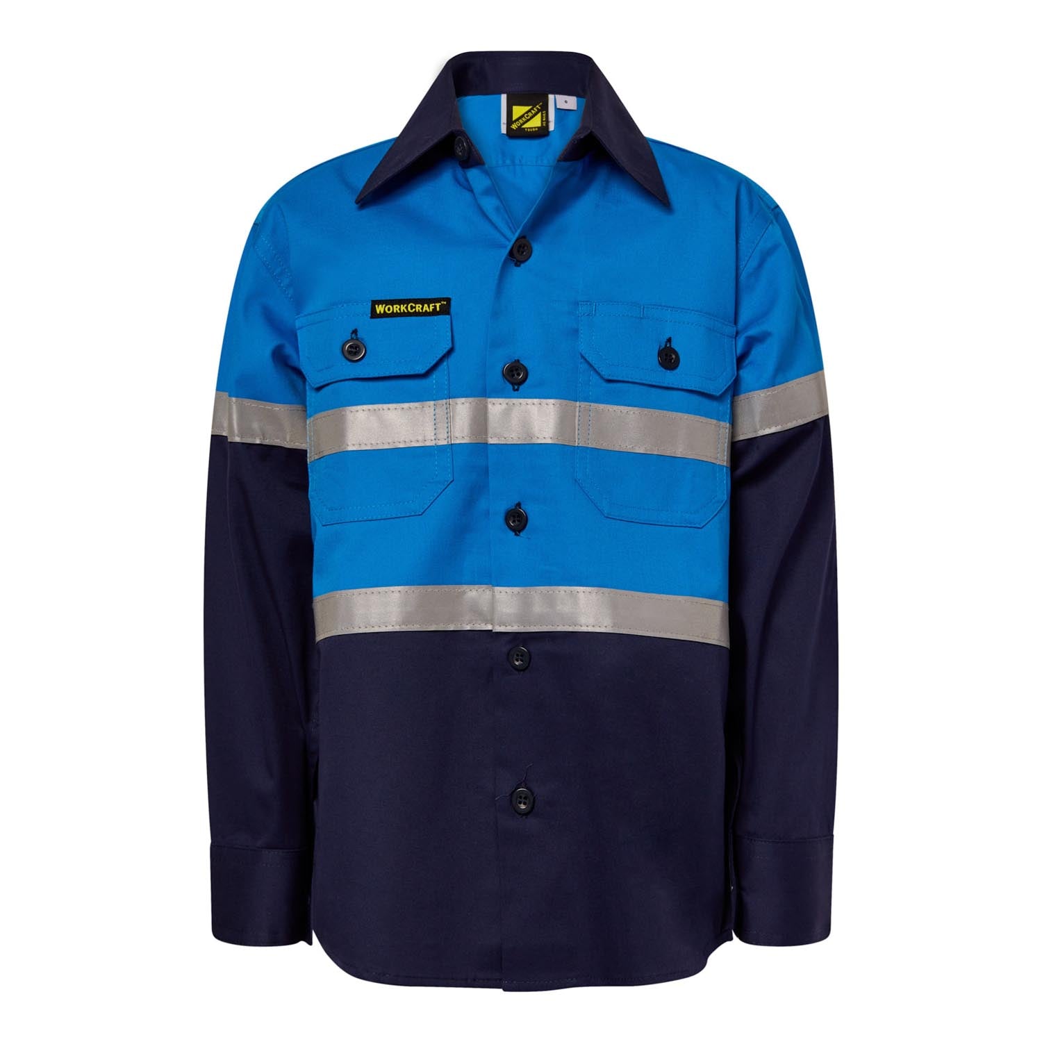 KIDS LIGHTWEIGHT HI VIS LONG SLEEVE REFLECTIVE COTTON DRILL SHIRT