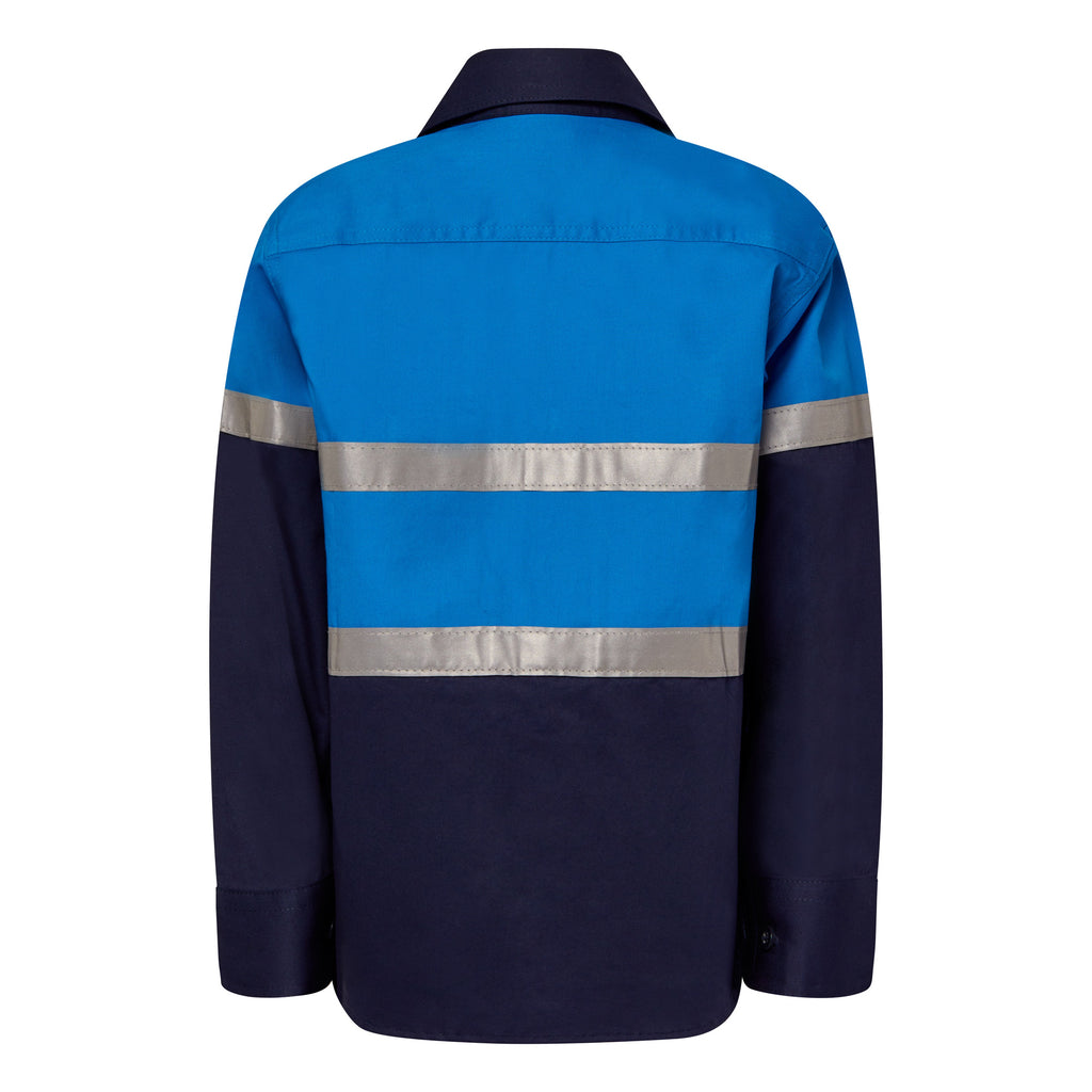 KIDS LIGHTWEIGHT HI VIS LONG SLEEVE REFLECTIVE COTTON DRILL SHIRT