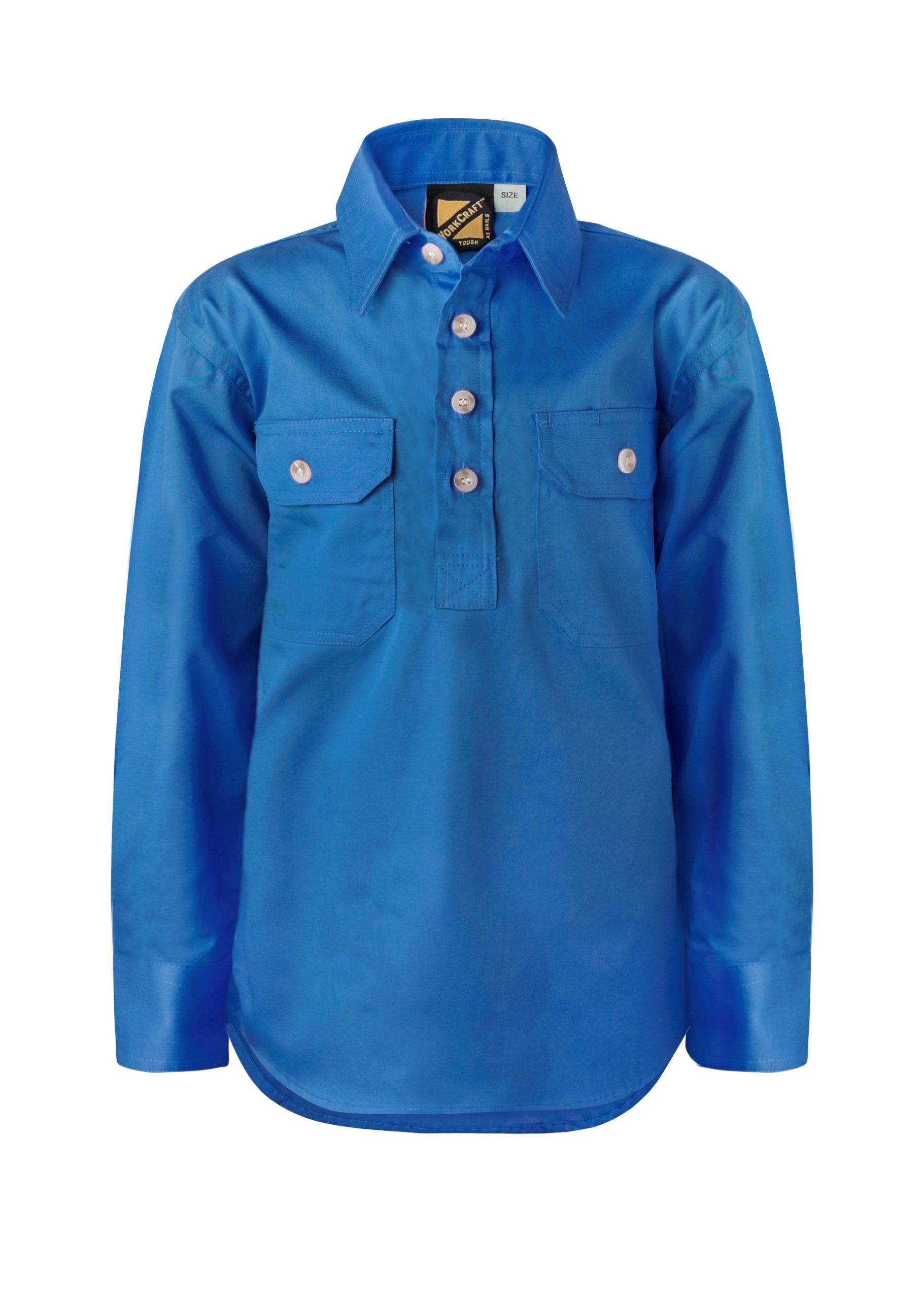 KIDS LIGHTWEIGHT LONG SLEEVE CLOSED FRONT COTTON DRILL SHIRT