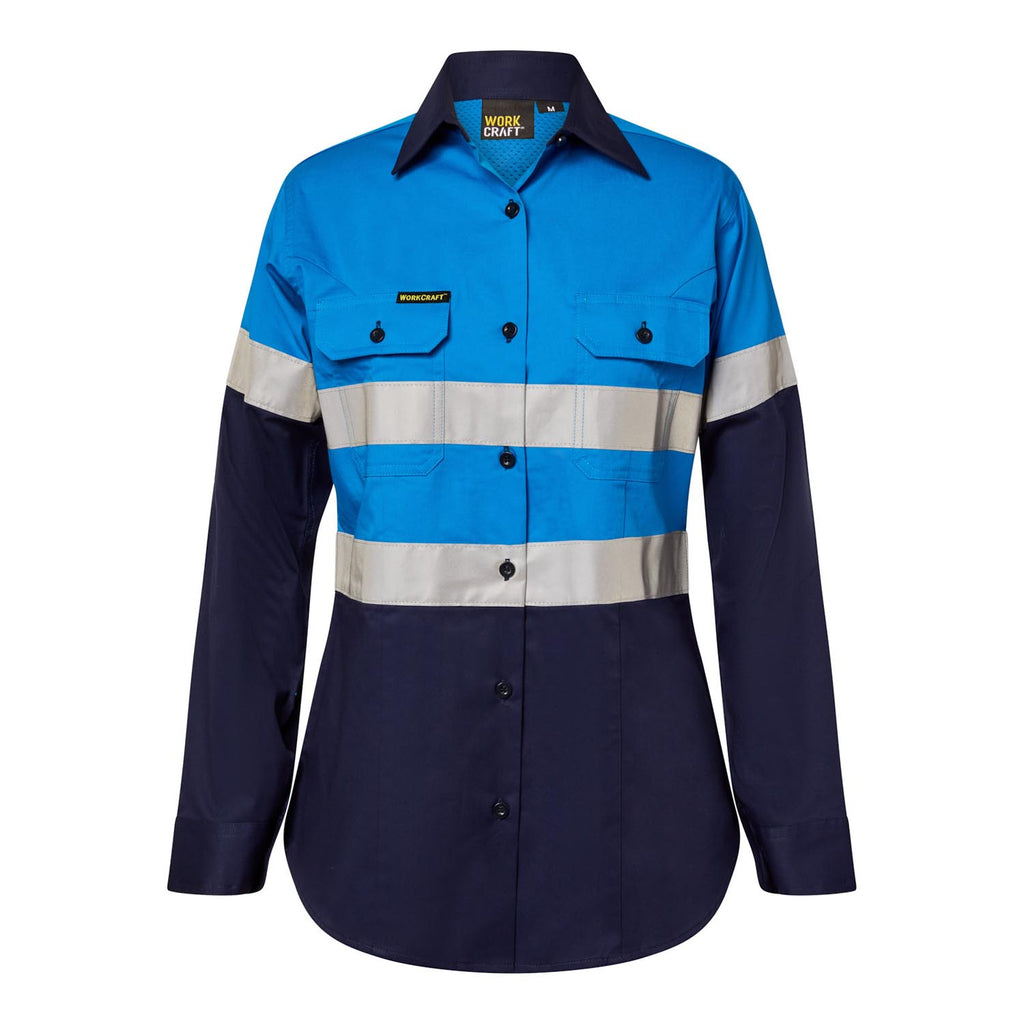 LADIES LIGHTWEIGHT HI VIS LONG SLEEVE VENTED REFLECTIVE COTTON DRILL SHIRT – NIGHT USE ONLY