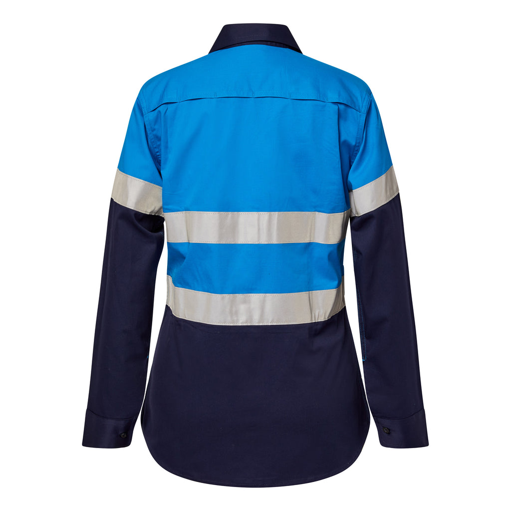 LADIES LIGHTWEIGHT HI VIS LONG SLEEVE VENTED REFLECTIVE COTTON DRILL SHIRT – NIGHT USE ONLY