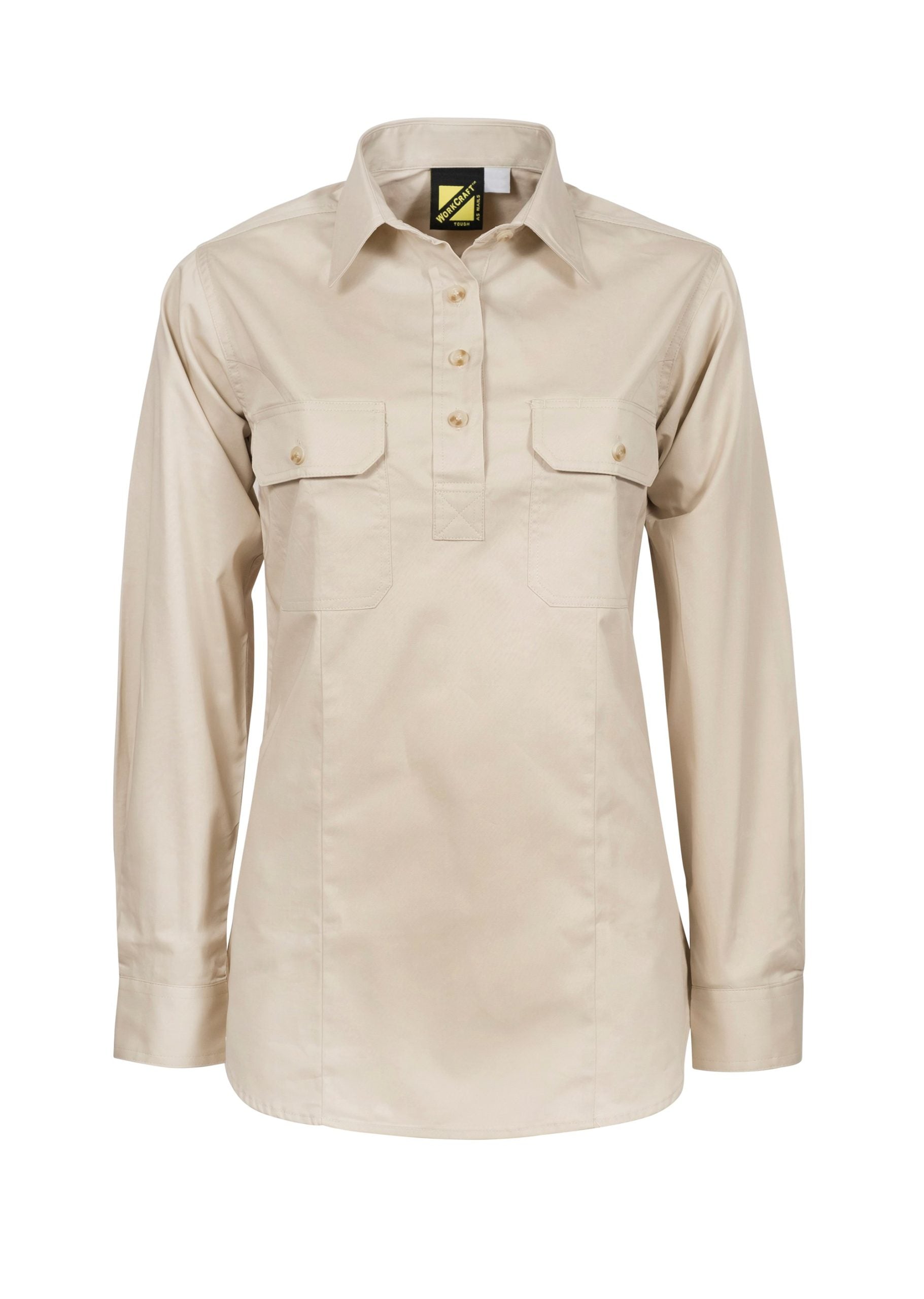 LADIES LIGHTWEIGHT LONG SLEEVE CLOSED FRONT COTTON DRILL SHIRT